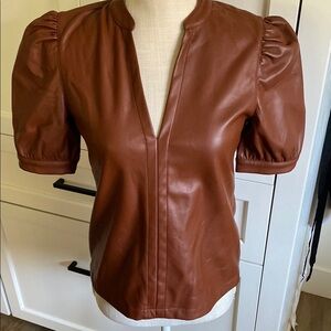Steve Madden Chestnut Puff Sleeve Leather Blouse XS Small